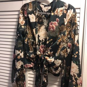 Silky front tie blouse